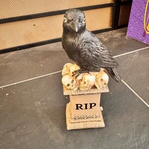 Halloween Crow Skull RIP Statue Decor Gothic Shelf Decor Figurine